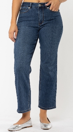 CARRELI Jeans jambes droites longueur à la cheville C- Marine délavé