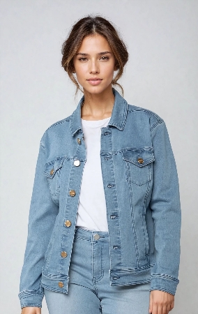 CARRELI Veste de jeans de style classique C-Bleu pâle