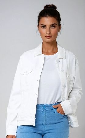 CARRELI Veste de jeans de style classique C-Blanc
