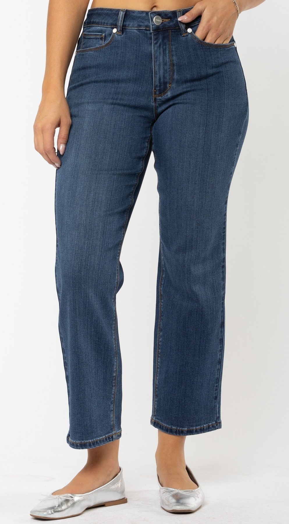 CARRELI Jeans jambes droites longueur7/8 Marine délavé Taille 31