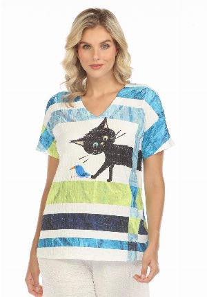 INOAH T-Shirt de tissu gaufré imprimé Chat
