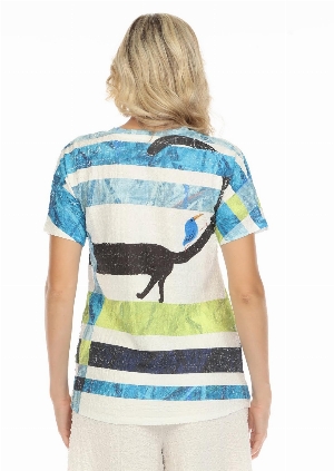 INOAH T-Shirt de tissu gaufré imprimé Chat