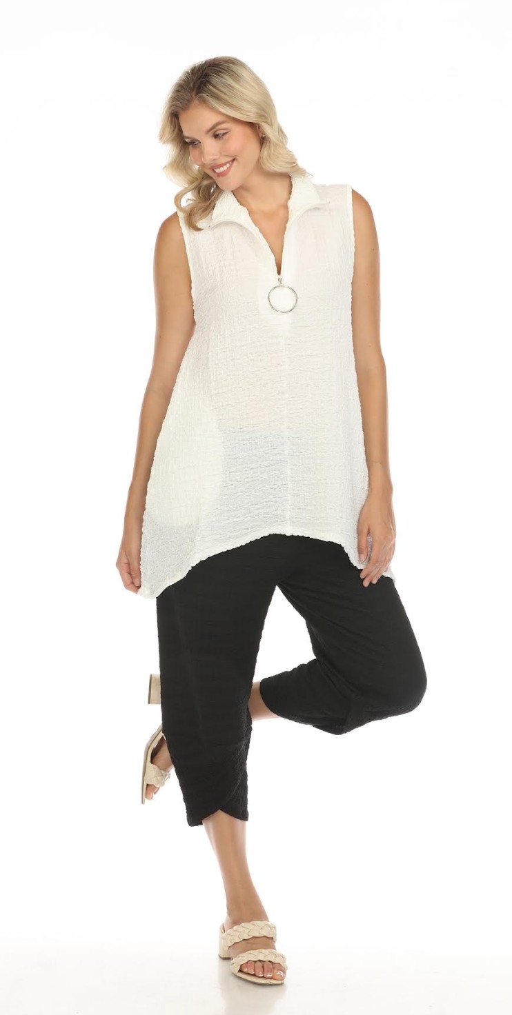 INOAH Tunique sans manche en tissu gaufré C-Blanc Taille XL