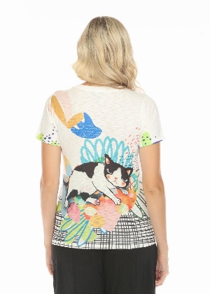 INOAH Chandail à manches courtes imprimé Chats Taille XL