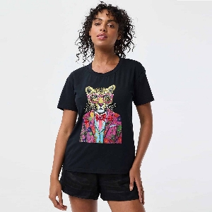 LÉO&UGO T-Shirt à imprimé de Léopard chic C-Noir
