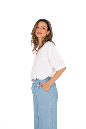 M ITALY Blouse à manches courtes bouffantes C-Blanc