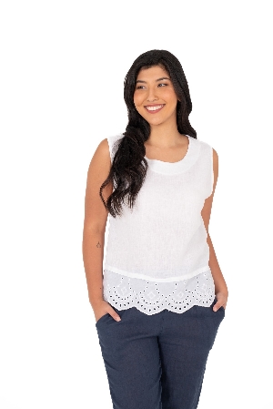M ITALY Camisole avec broderie anglaise à l'ourlet C-Blanc