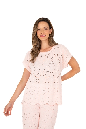 M ITALY Chandail à devant en broderie anglaise C-Blanc