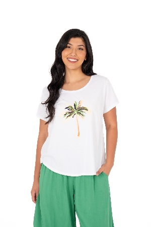 M ITALY T-Shirt imprimé Palmier C-Blanc