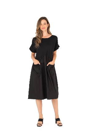 M ITALY Robe à 2 textures de tissu C-Noir