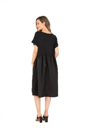 M ITALY Robe à 2 textures de tissu C-Noir