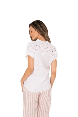 M ITALY Chemisier avec broderie anglaise devant C-Blanc