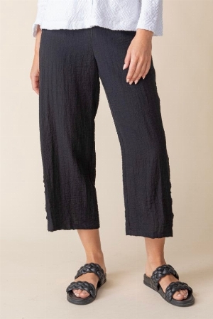 HABITAT Pantalon de tissu froissé à jambes droites C-Noir