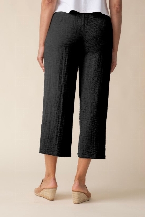 HABITAT Pantalon de tissu froissé à jambes droites C-Noir