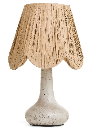 ADV Lampe à abat-jour de raffia à base en feston C- Blanc