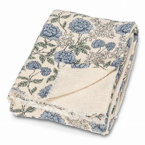 ABBOTT Jeté de coton au motif floral Collection Emma C-Bleu