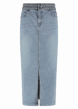 TRAMONTANA Jupe en denim avec tresse à la taille C-Bleu