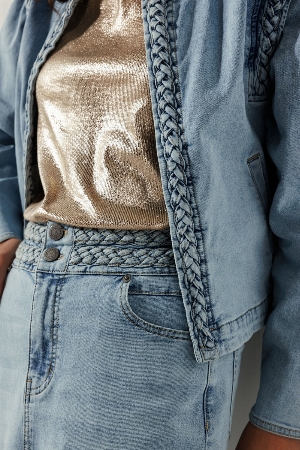 TRAMONTANA Jupe en denim avec tresse à la taille C-Bleu