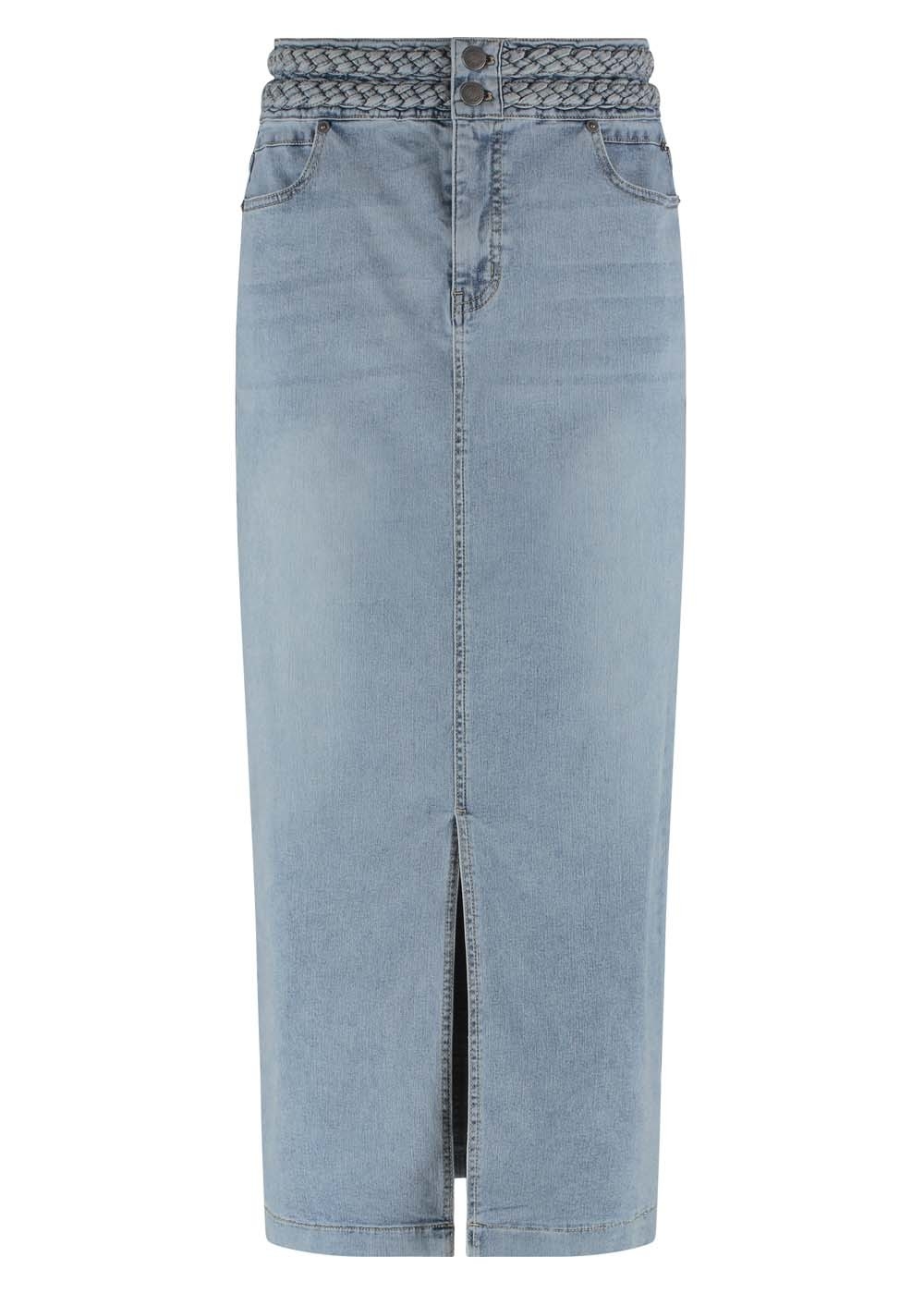 TRAMONTANA Jupe en denim avec tresse à la taille C-Bleu Taille 14