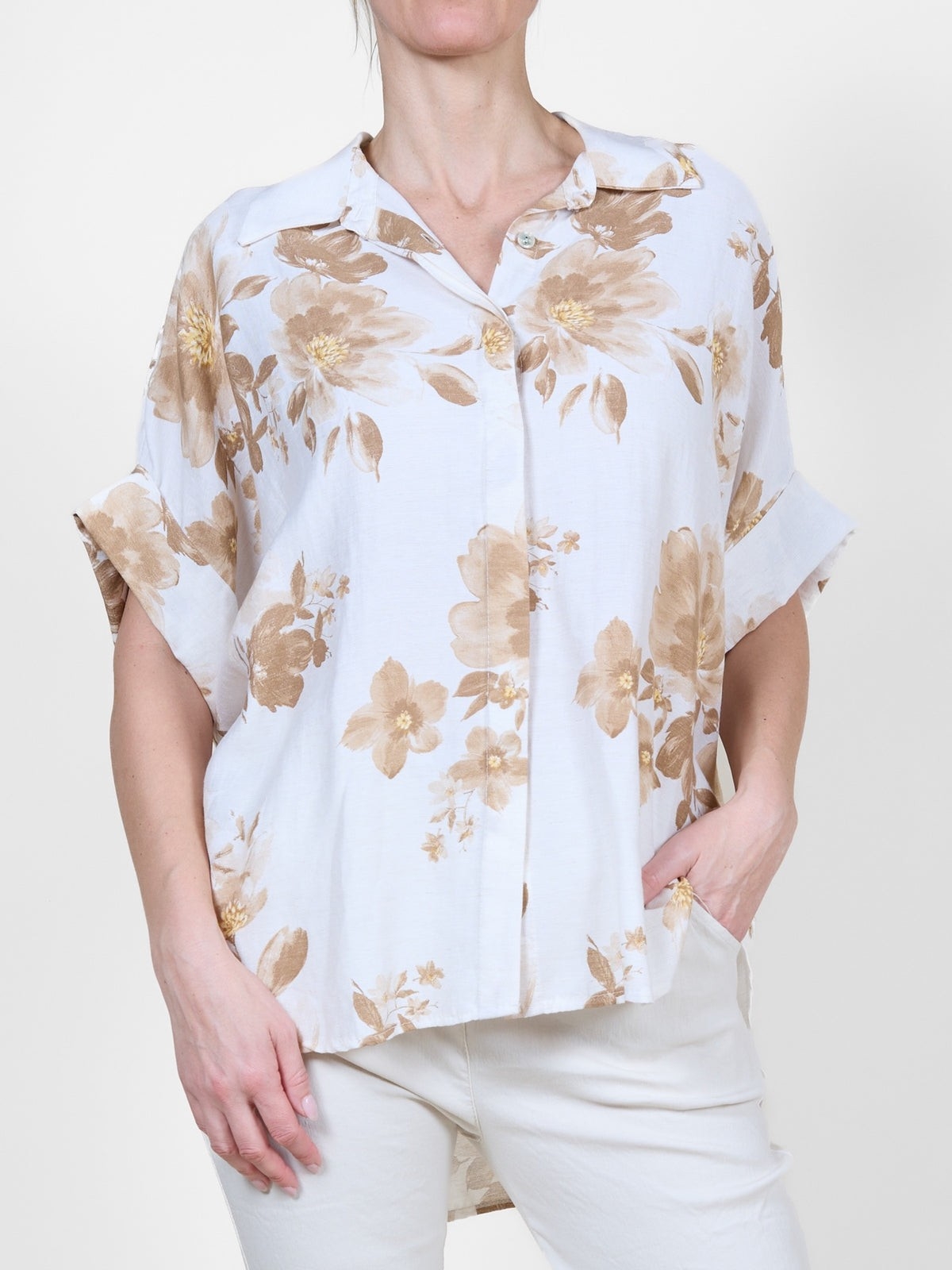 ANGELA Blouse à imprimé floral café au lait C- Beige