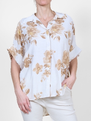 ANGELA Blouse à imprimé floral café au lait C- Beige