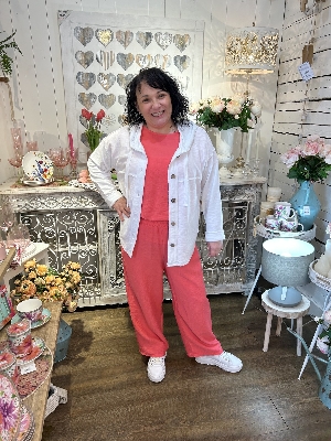 AMBRA Pantalon pull on à jambes larges C-Corail
