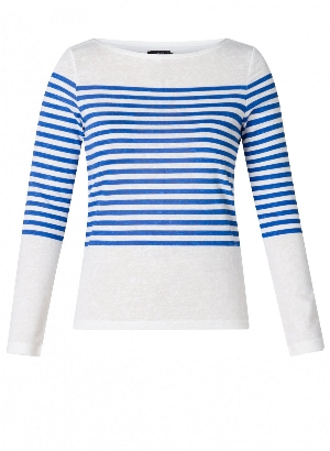 YESTA Chandail à col bateau et rayures C- Blanc et bleu