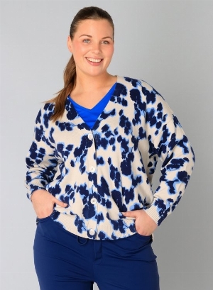 YESTA Cardigan à col en V imprimé marine C- Blanc