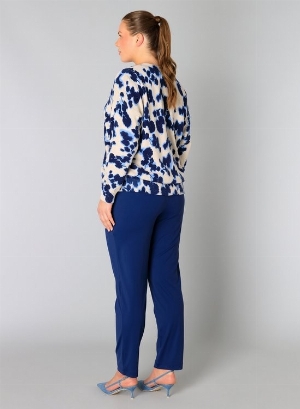 YESTA Cardigan à col en V imprimé marine C- Blanc