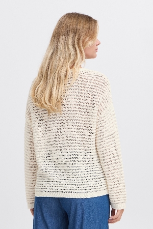 FRANSA Tricot léger à motif de rayures ajourées C-Blanc crème