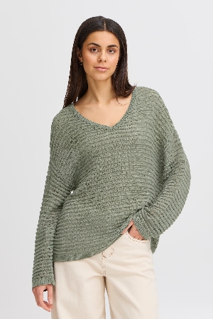 FRANSA Tricot léger à motif de rayures ajourées C-Vert