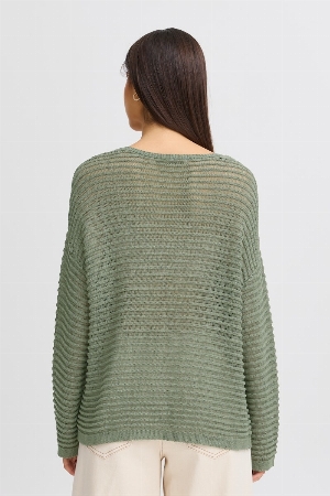 FRANSA Tricot léger à motif de rayures ajourées C-Vert