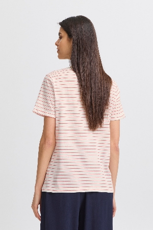 FRANSA T-Shirt à fines rayures rouges C-Blanc