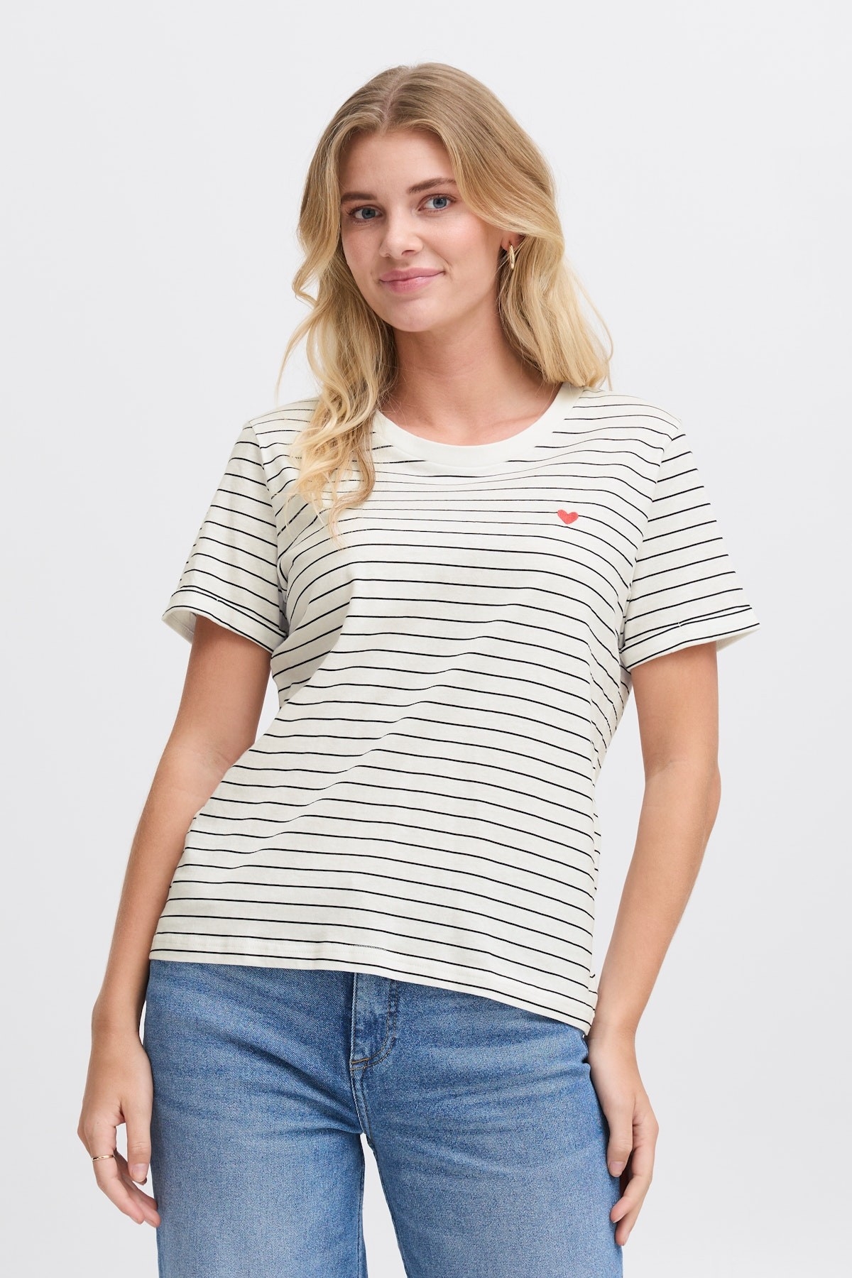 FRANSA T-Shirt à fines rayures noires  C-Blanc