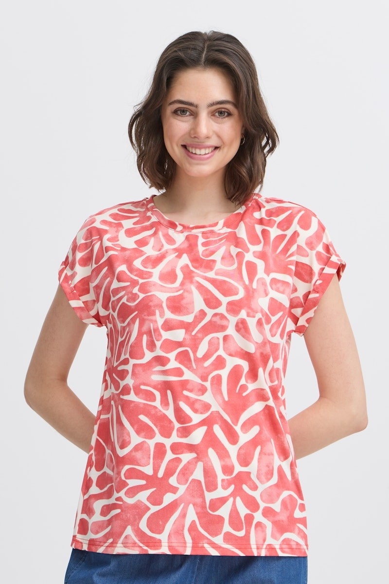 FRANSA T-Shirt à imprimé feuillage C- Rouge