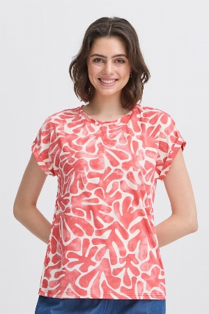 FRANSA T-Shirt à imprimé de style feuillage C- Rouge
