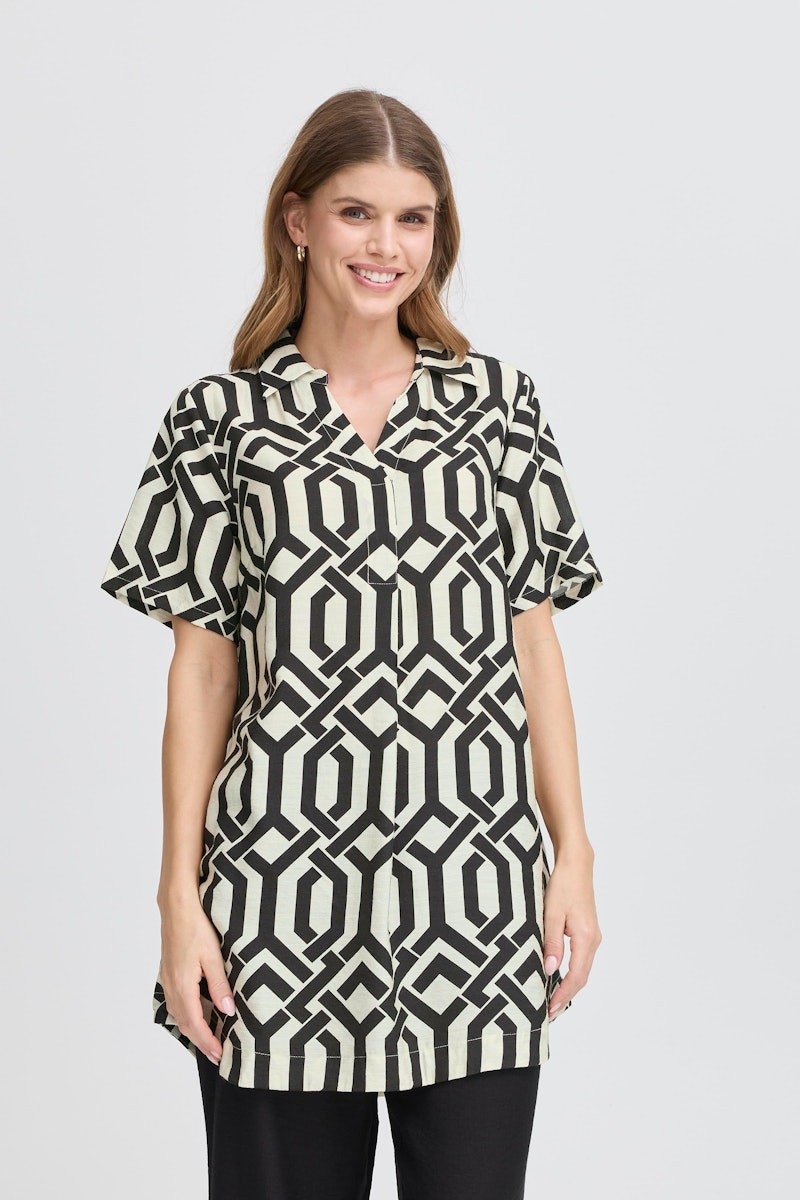 FRANSA Tunique à imprimé géométrique C- Blanc Taille 3X