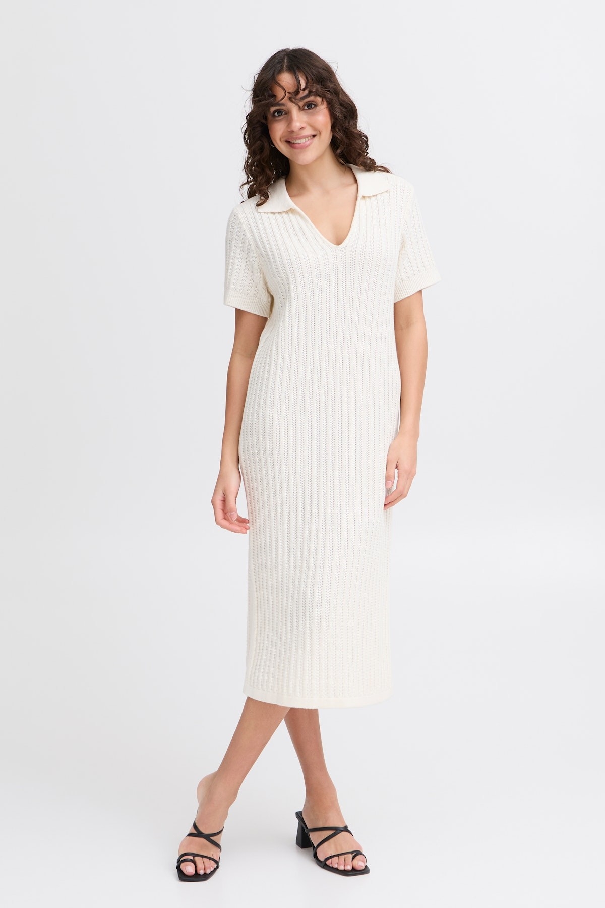 FRANSA Robe de tricot léger style polo C- Blanc crème