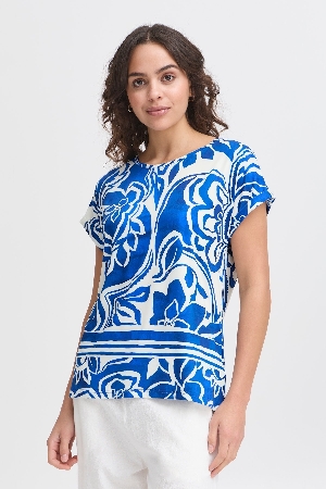 FRANSA T-Shirt à imprimé de style floral C-Bleu et crème