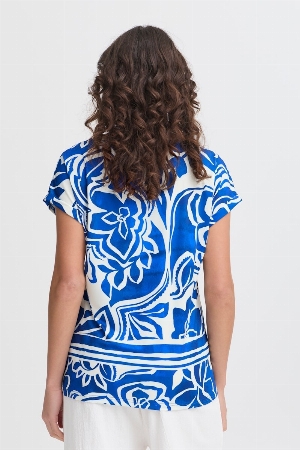 FRANSA T-Shirt à imprimé de style floral C-Bleu et crème