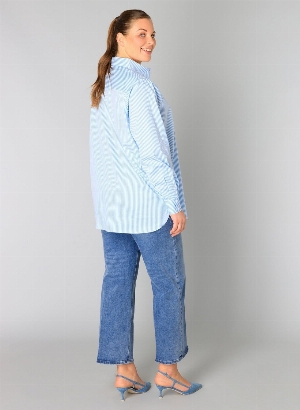 YESTA Chemisier rayé à manches longues C- Bleu Taille 14W
