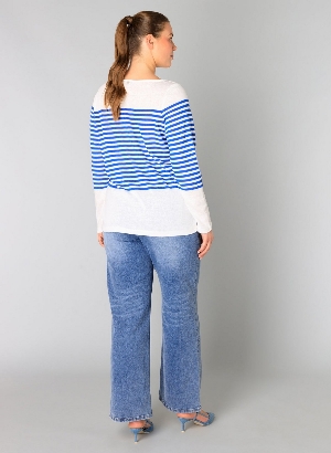 YESTA Chandail à col bateau et rayures C- Blanc et bleu Taille 14W