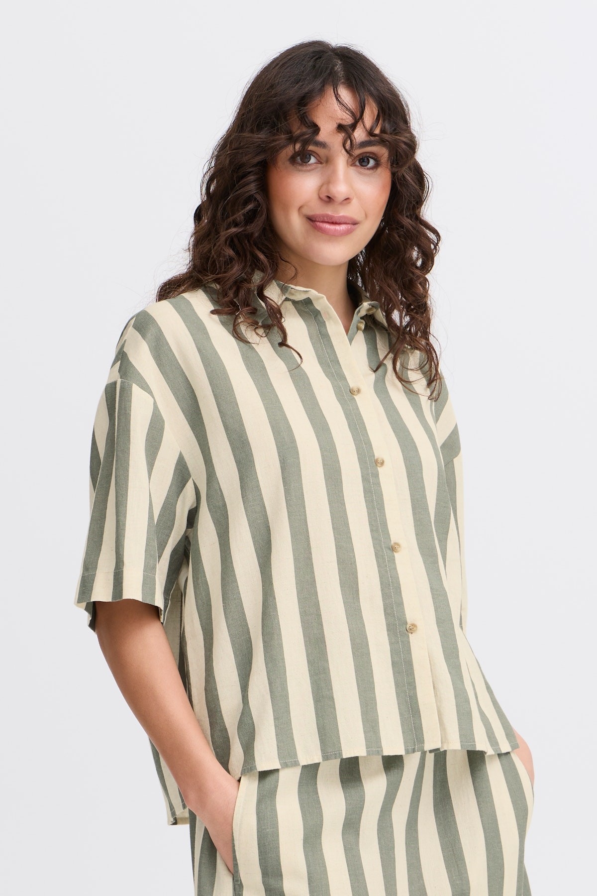 FRANSA Chemisier à larges rayures C-Vert Taille XL