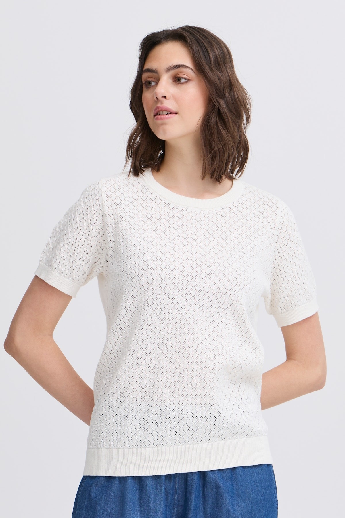 FRANSA Chandail de tricot ajouré  C- Blanc