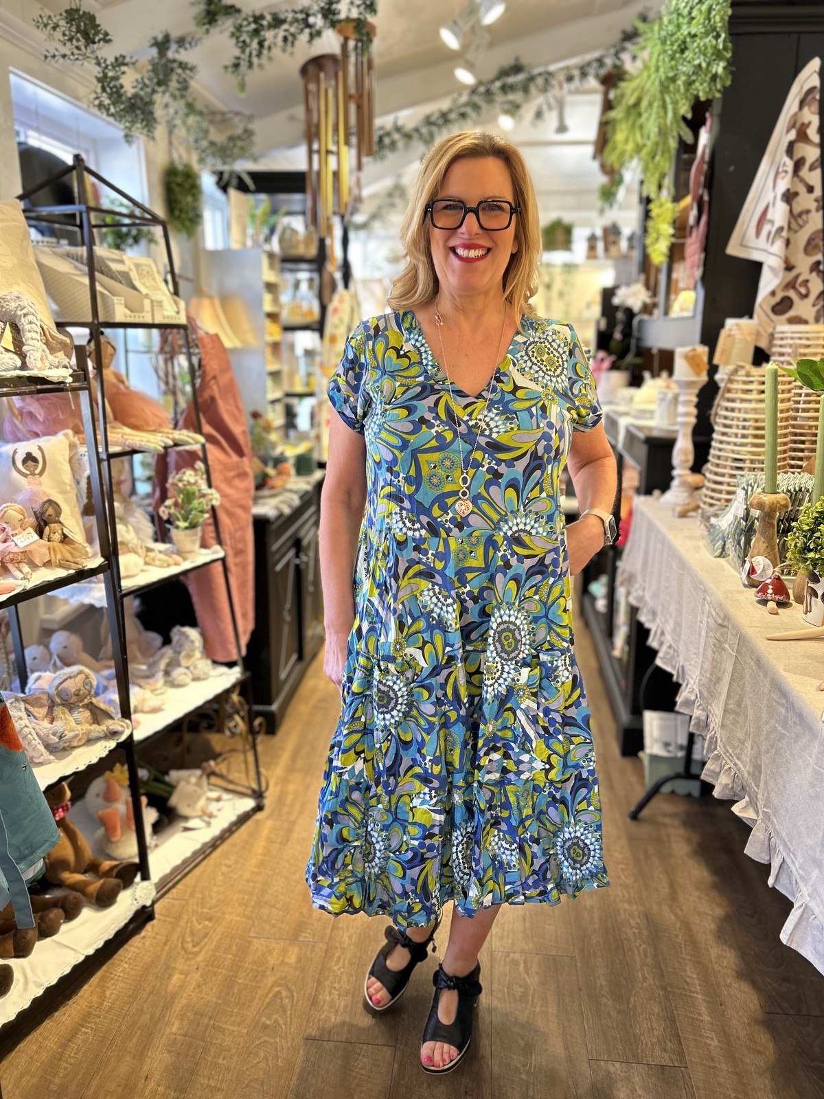 DRESS ADDICT Robe longue à manches courtes C- Bleu Multi