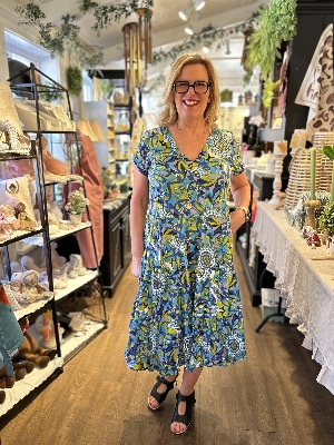 DRESS ADDICT Robe longue à manches courtes C- Bleu Multi
