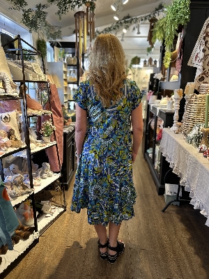 DRESS ADDICT Robe longue à manches courtes C- Bleu Multi