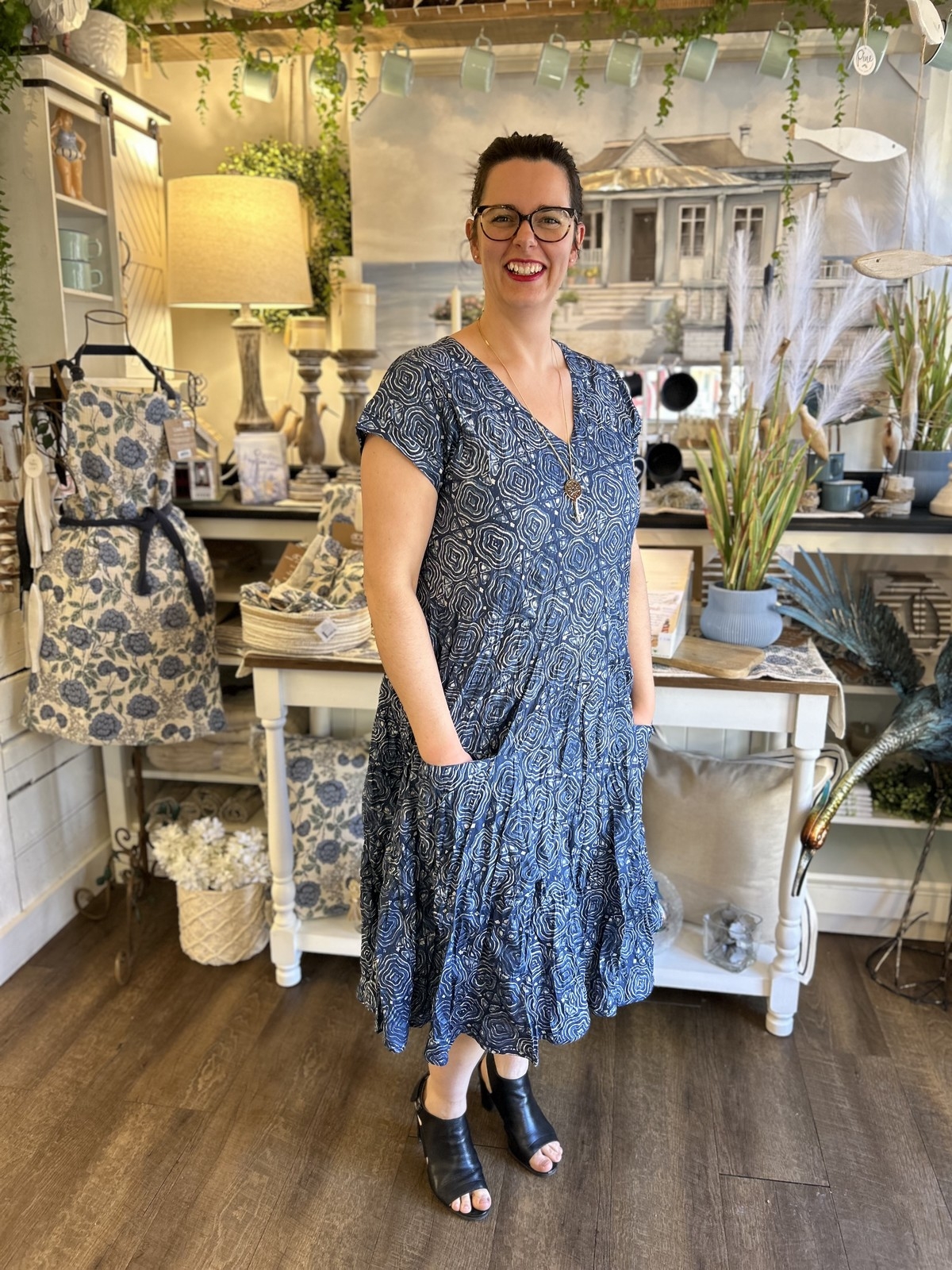 DRESS ADDICT Robe longue à imprimé géométrique C- Marine