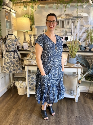 DRESS ADDICT Robe longue à imprimé géométrique C- Marine