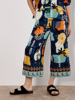 APRICOT Pantalon pull on à imprimé estival C- Marine
